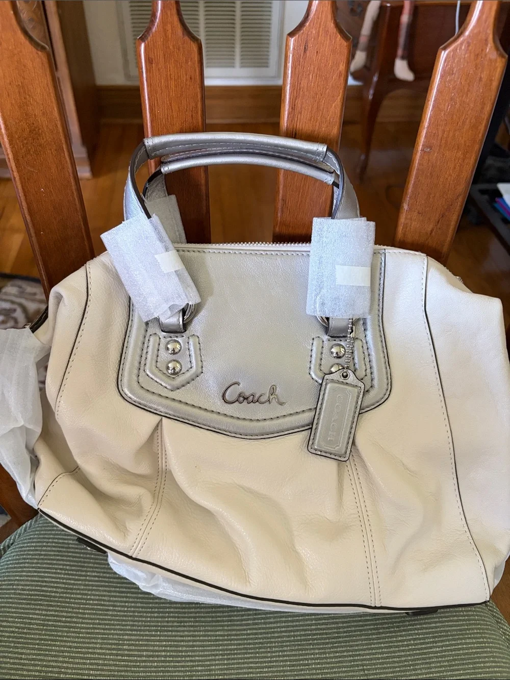 Coach Cream Satchel with Silver Trim